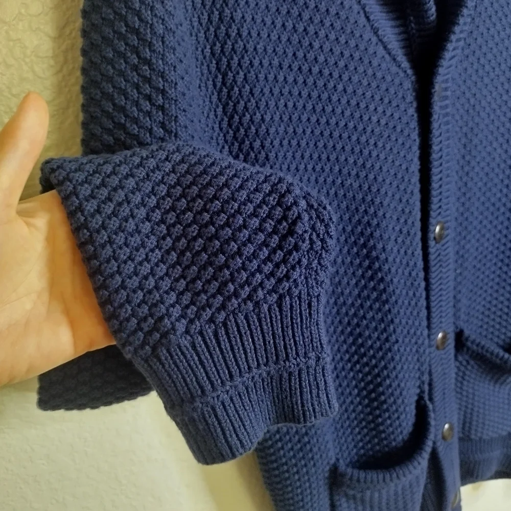 J. Crew knit Checker-stitch cotton shawl cardigan sweater Sz L